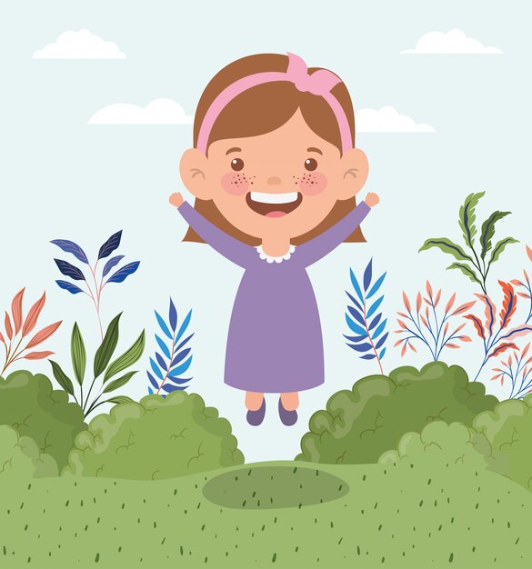 Happy little girl in the field landscape