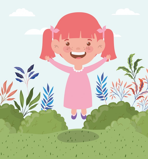 Free vector happy little girl in the field landscape