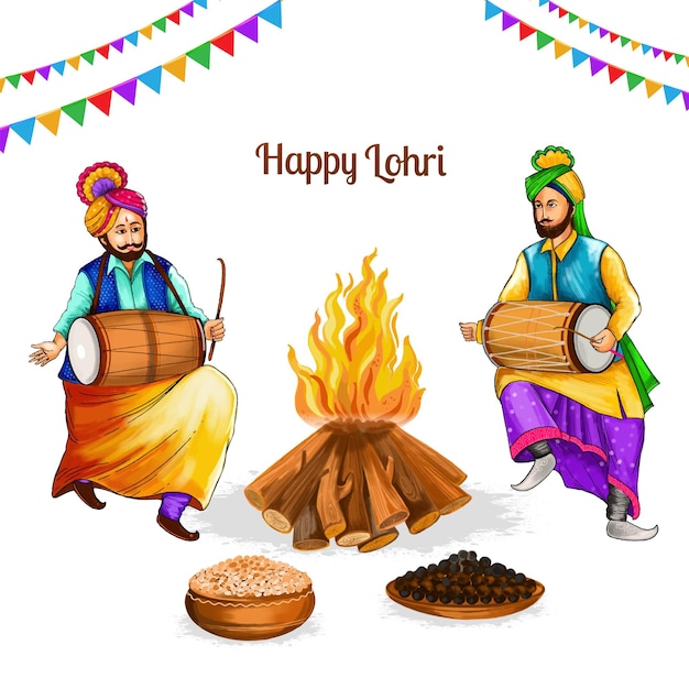 Happy lohri and baisakhi cultural sikh festival celebration card design