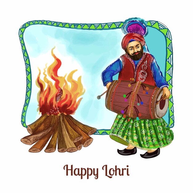 Vettore gratuito felice festival di lohri del punjab india sfondo