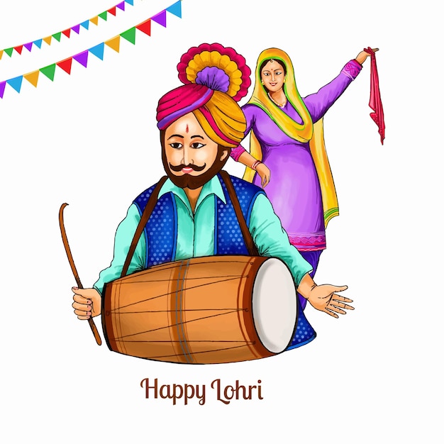 Free vector happy lohri holiday festival of punjab card design