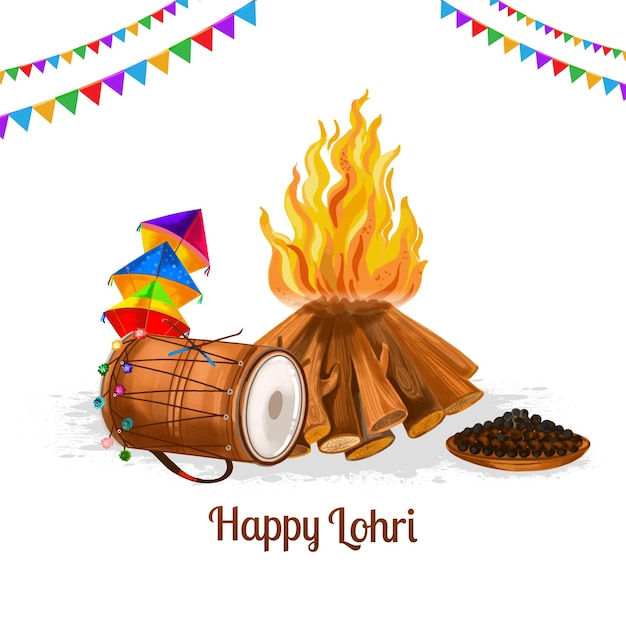 Vettore gratuito felice lohri festa indiana celebrazione carta di auguri sfondo