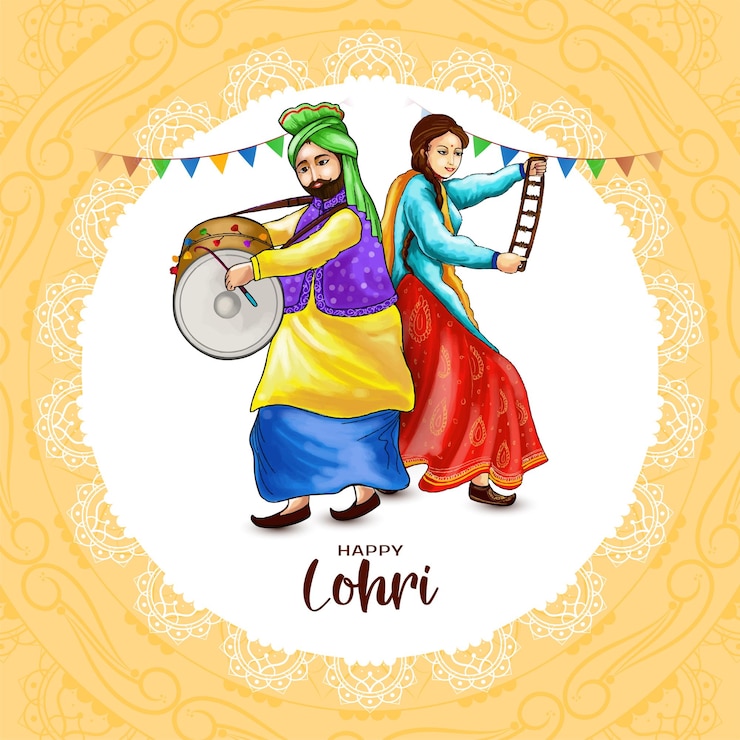 मुफ़्त वेक्टर happy lohri indian traditional festival greeting design