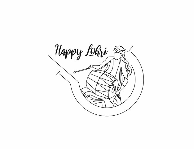 Happy Lohri Man Playing Dhol Holiday Festival of Punjab India