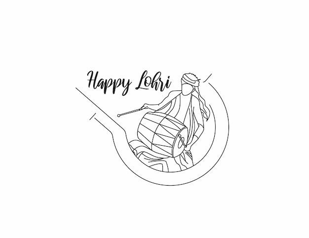 Happy Lohri Man Playing Dhol Holiday Festival of Punjab India