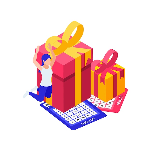 Free vector happy lottery winner tickets and presents isometric illustration 3d