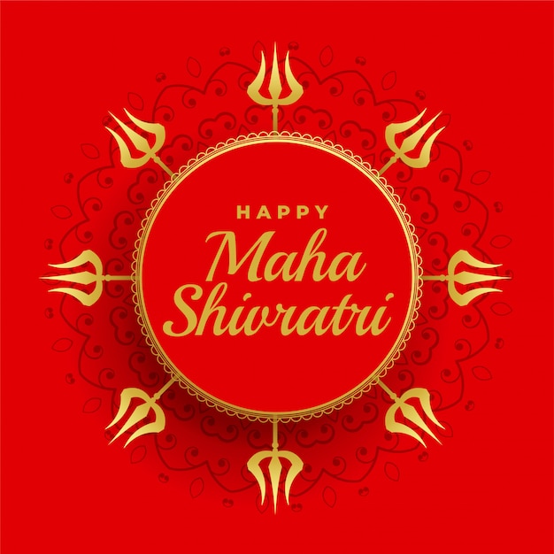 Happy maha shivratri red background with trishul decoration