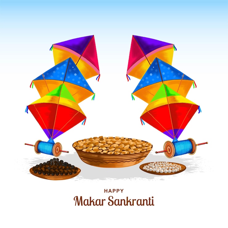 मुफ़्त वेक्टर happy makar sankranti celebration colorful kites card design