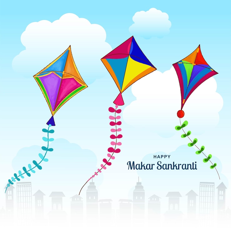 मुफ़्त वेक्टर happy makar sankranti celebration colorful kites card design