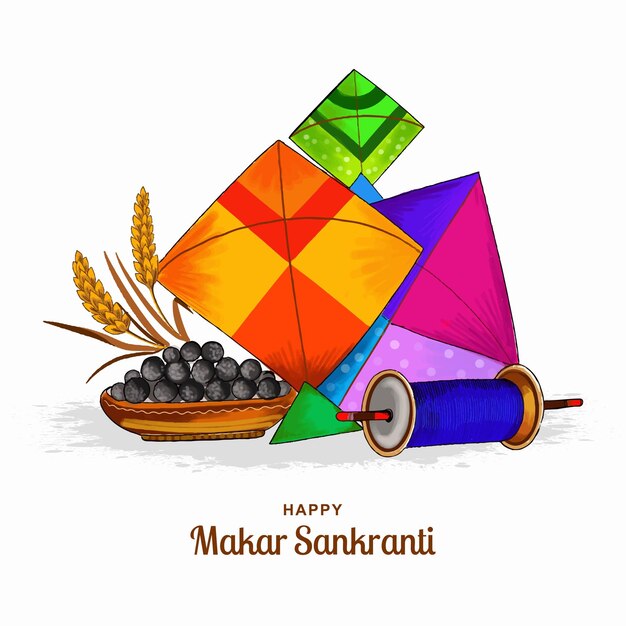 Happy makar sankranti festival background decorated with kites design