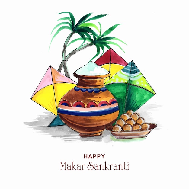 Happy makar sankranti festival background decorated with kites