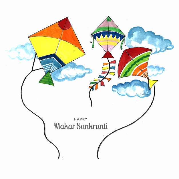 Free vector happy makar sankranti festival background decorated with kites