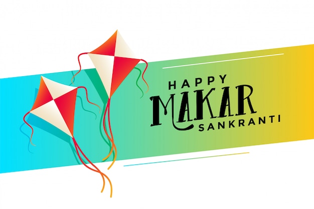 Free vector happy makar sankranti festival with flying kites background