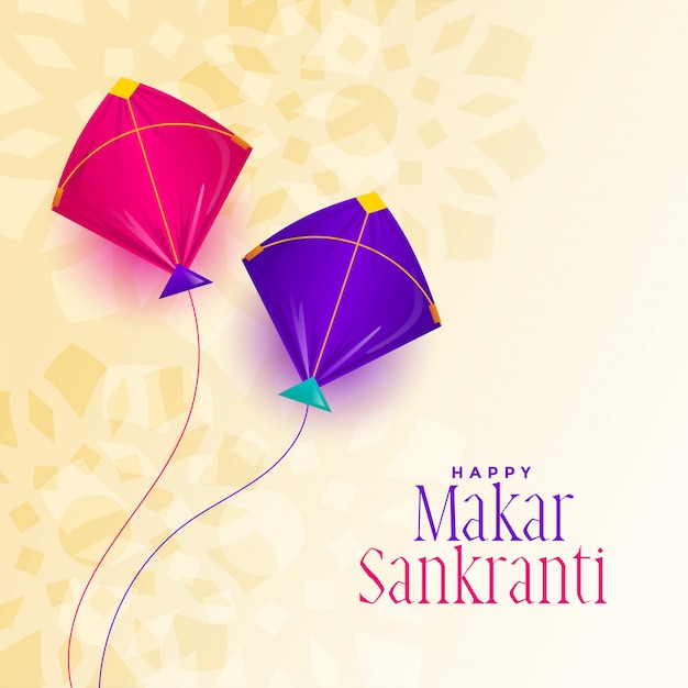 Happy makar sankranti festival with two kite Free Vector