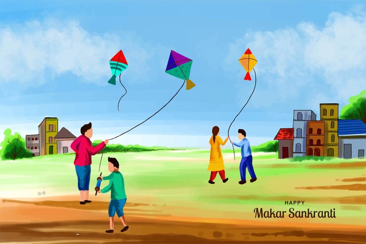 Free Vector happy makar sankranti landscape card holiday background