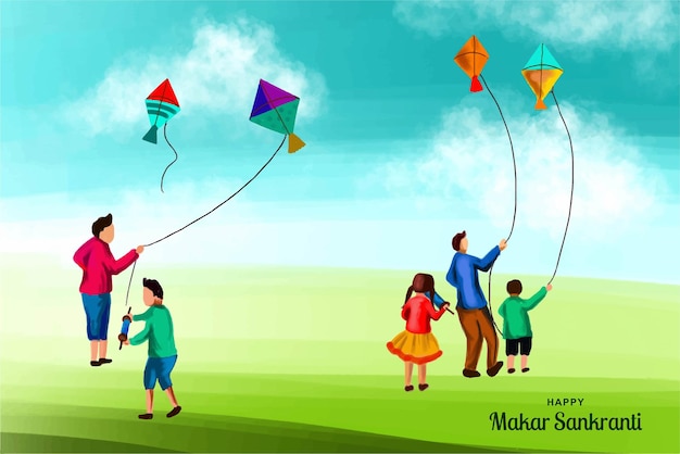 Free vector happy makar sankranti landscape holiday background