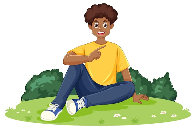 Free vector happy male teen sitting on the ground