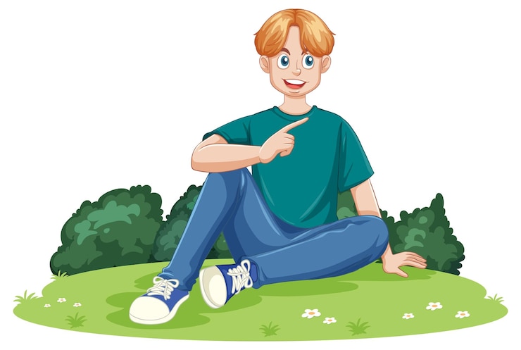 Free Vector happy male teen sitting on the ground