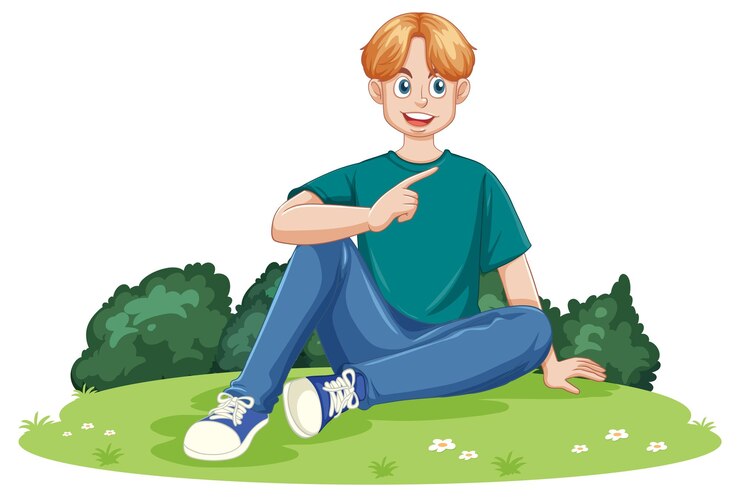 Free Vector happy male teen sitting on the ground