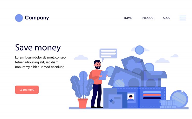 Free Vector happy man counting his money. website template or landing page