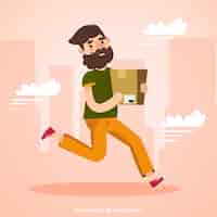 Free vector happy man running with carton box