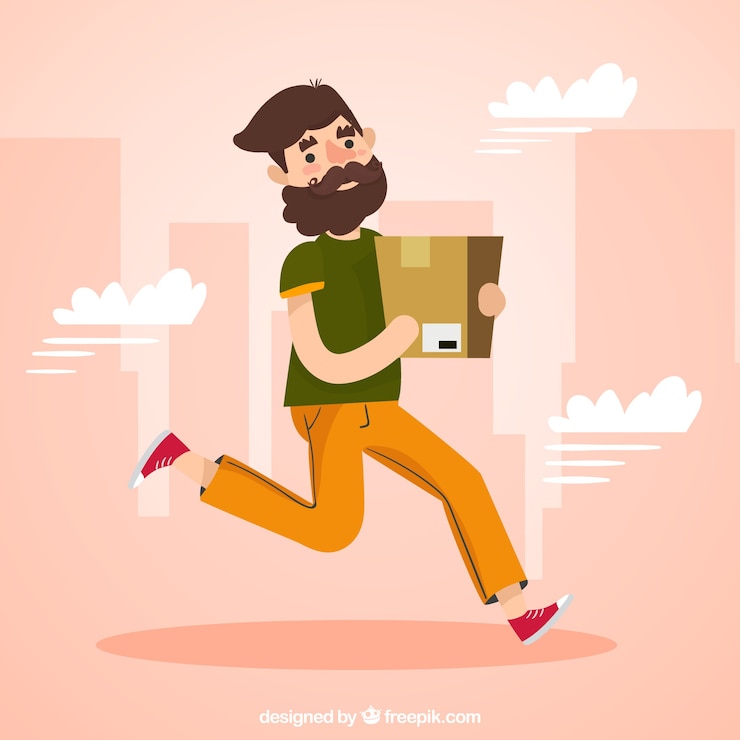 Free Vector happy man running with carton box 