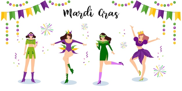 Free vector happy mardi gras carnival dancers