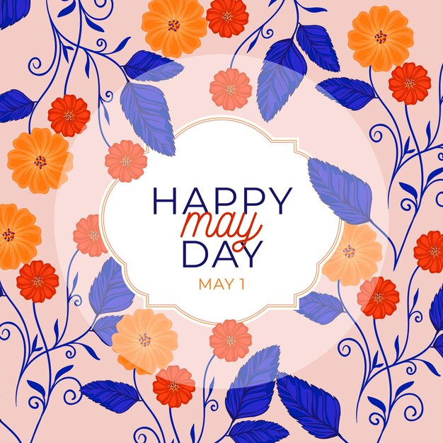 Happy may day background with flowers and leaves