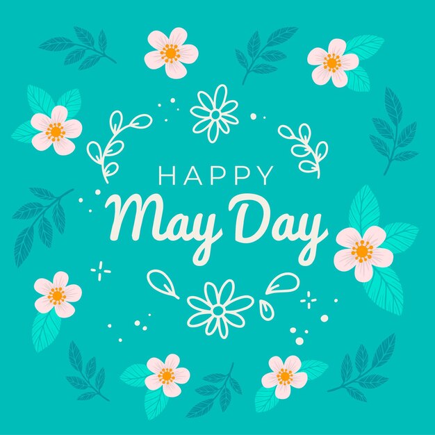 Happy may day wallpaper with flowers and leaves
