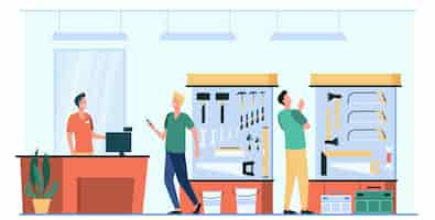 Free vector happy men choosing and buying hardware isolated flat illustration