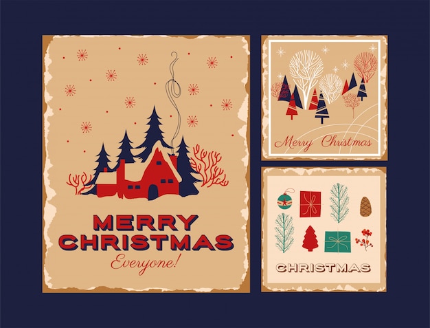 Free vector happy merry christmas bundle of cards