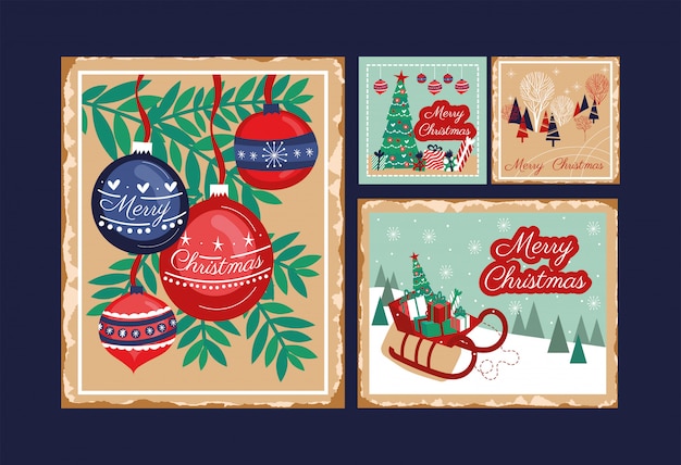 Free vector happy merry christmas bundle of cards