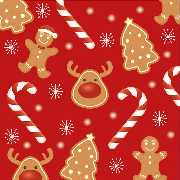 ジンジャークッキーのパターンを持つ幸せなメリークリスマスカード
