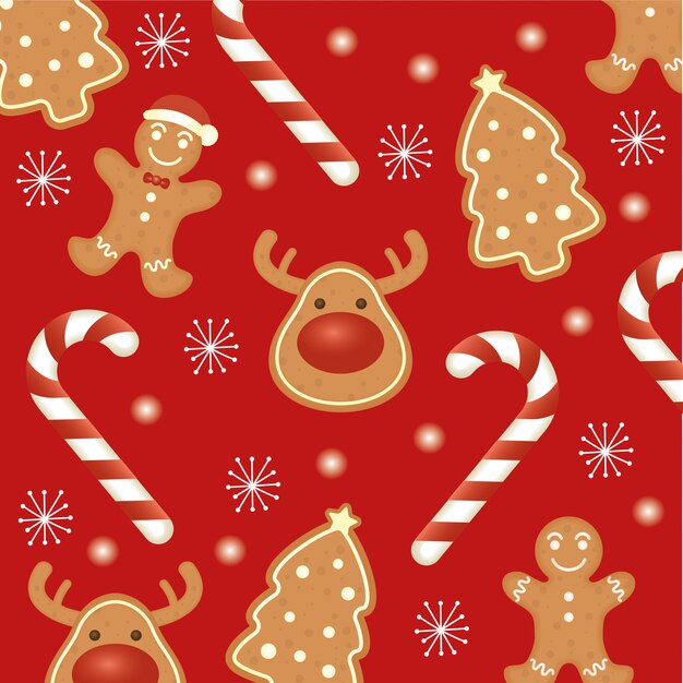 Счастливая веселая рождественская открытка с рисунком имбирного печенья