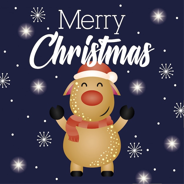 Happy merry christmas card with reindeer