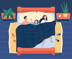 Free vector happy mom, dad and kid sleeping together isolated flat illustration.
