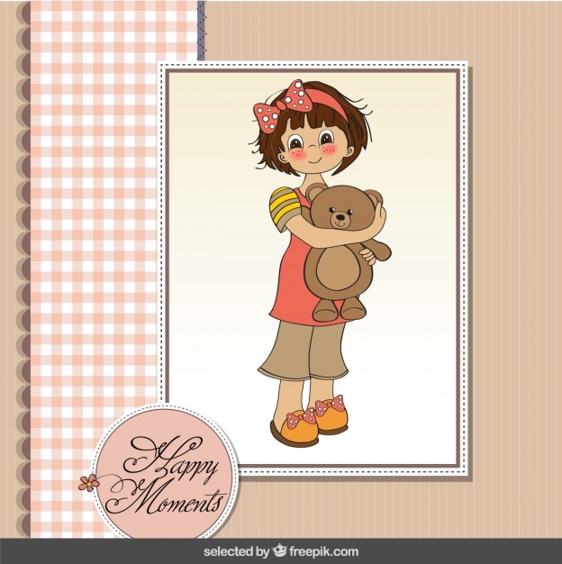 Free vector happy moments card with cute girl