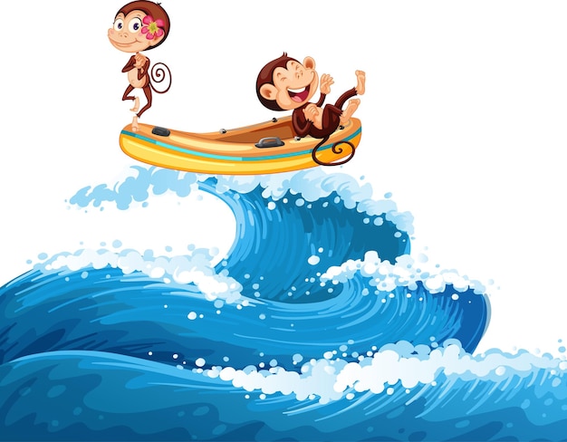 Free vector happy monkey driving boat on ocean wave