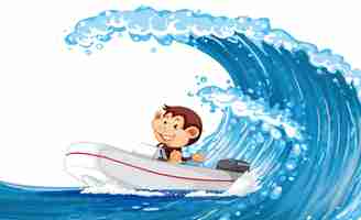 Free vector happy monkey driving boat on ocean wave