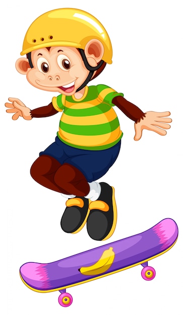 Free vector happy monkey playing skateboard