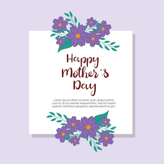 Happy mother day card with square frame and flowers decoration