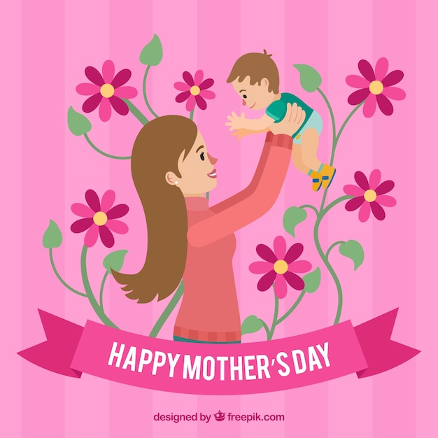 Free vector happy mother's day background with family