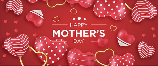 Free vector happy mother's day background with realistic 3d hearts