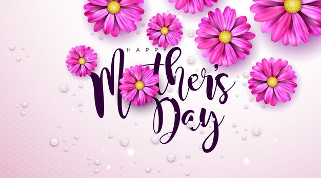 Happy mother's day greeting card design with flower and typography letter