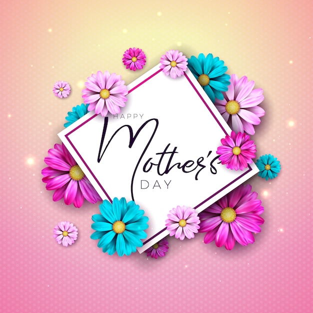 Free vector happy mother's day greeting card design with flower and typography letter