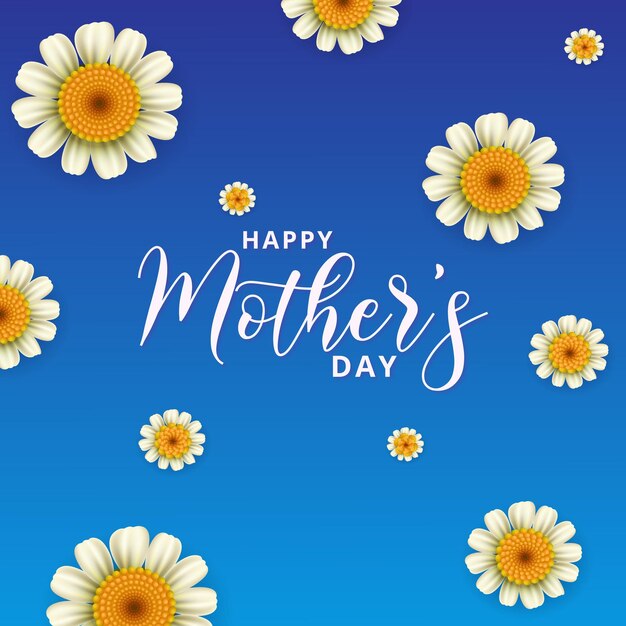 Happy Mother's Day Greetings Blue White Background Social Media Design Banner Free Vector