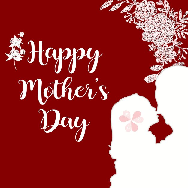 Happy Mother's Day Greetings Maroon White Background Social Media Design Banner Free Vector