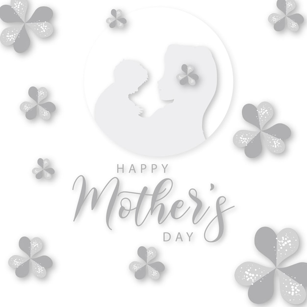 Happy Mother's Day Greetings Silver White Background Social Media Design Banner Free Vector