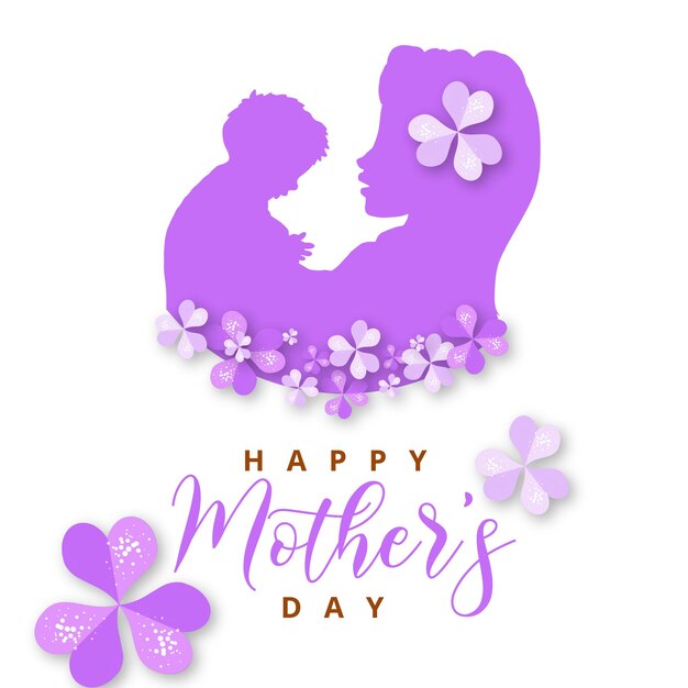 Happy Mother's Day Greetings Violet White Background Social Media Design Banner Free Vector