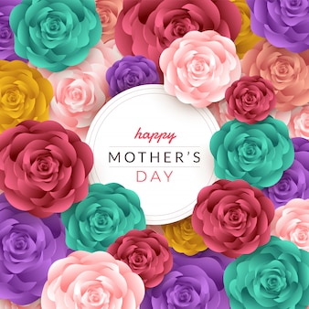 Счастливый день матери макет с розами, надписи, вырезать из бумаги и текстуру фона. иллюстрация.